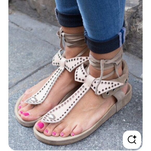 Isabel Marant Suede Studded LaceUp Sandals Women’s Sze 38 Leather Boho Gladiator - Picture 15 of 16